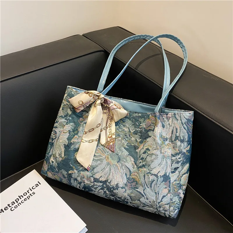 2022 Wholesale fashion purses and handbags for women large capacity jacquard canvas tote bags for lady