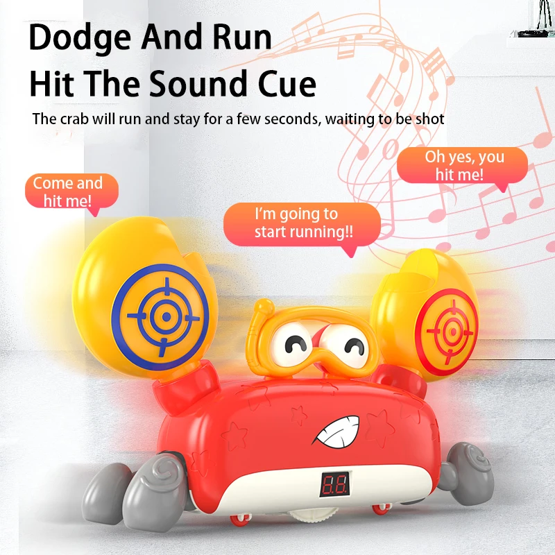 SL Cartoon Crab Target Shoot Game Outdoor Sound Light Score Kids Toy With Soft Foam Ball Gun Pistol For Parent-child Interaction