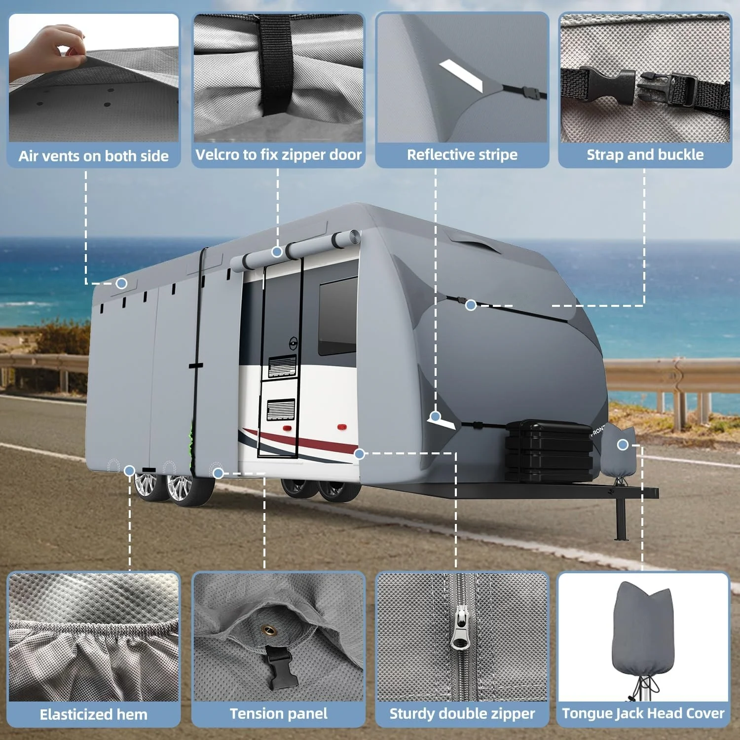 RV & Trailer Cover Toy Hauler RV Travel Trailer Camper Cover With Tongue Jack Gutter Covers