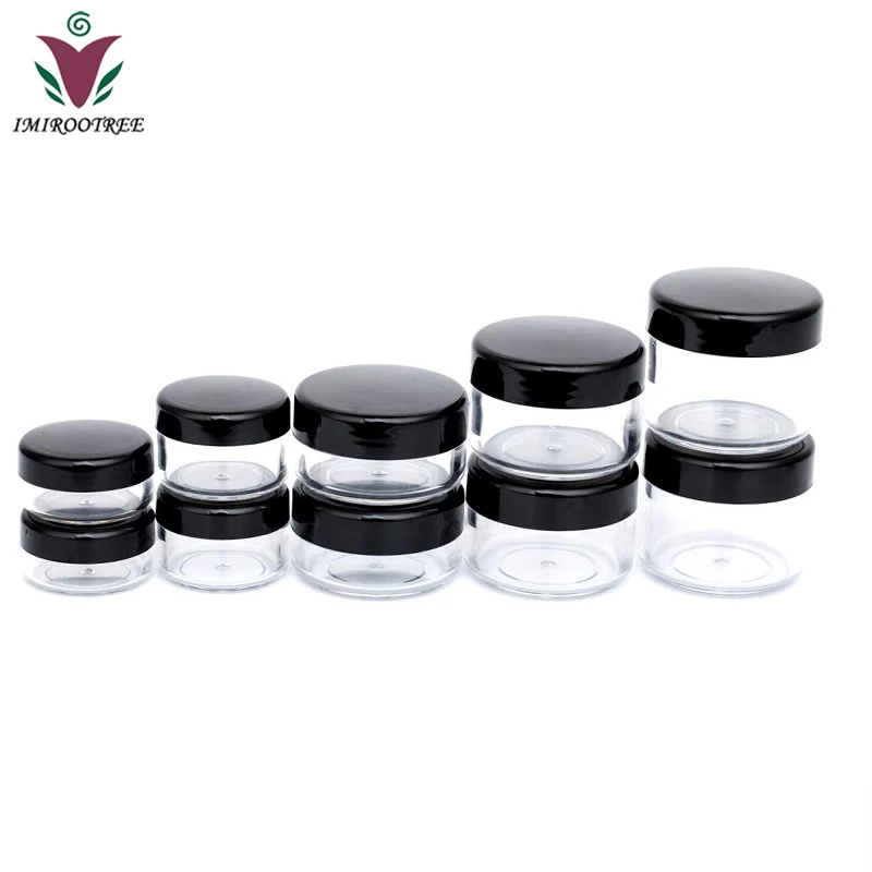 
10g 15g 20g sample black clear portable cosmetic empty jar pot box, colored makeup nail art cosmetic empty container with lid 