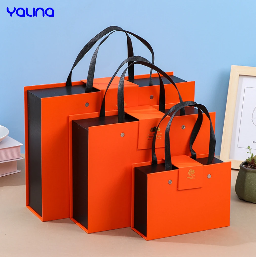 Wholesale Custom Fashion Orange Magnetic Cardboard paper Box Shipping valentines Day Gift Boxes with handle