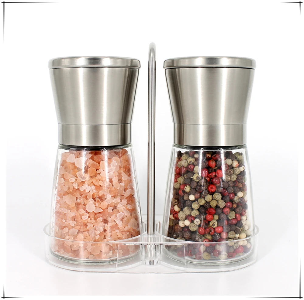 Hot Sale Ceramic Manual Pepper & Salt Grinder Set Glass & Metal for Home Use