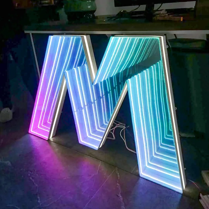 Customized 3D Led Neon Sign 3D Mirror Letters extended effect Infinity mirror neon sign for store