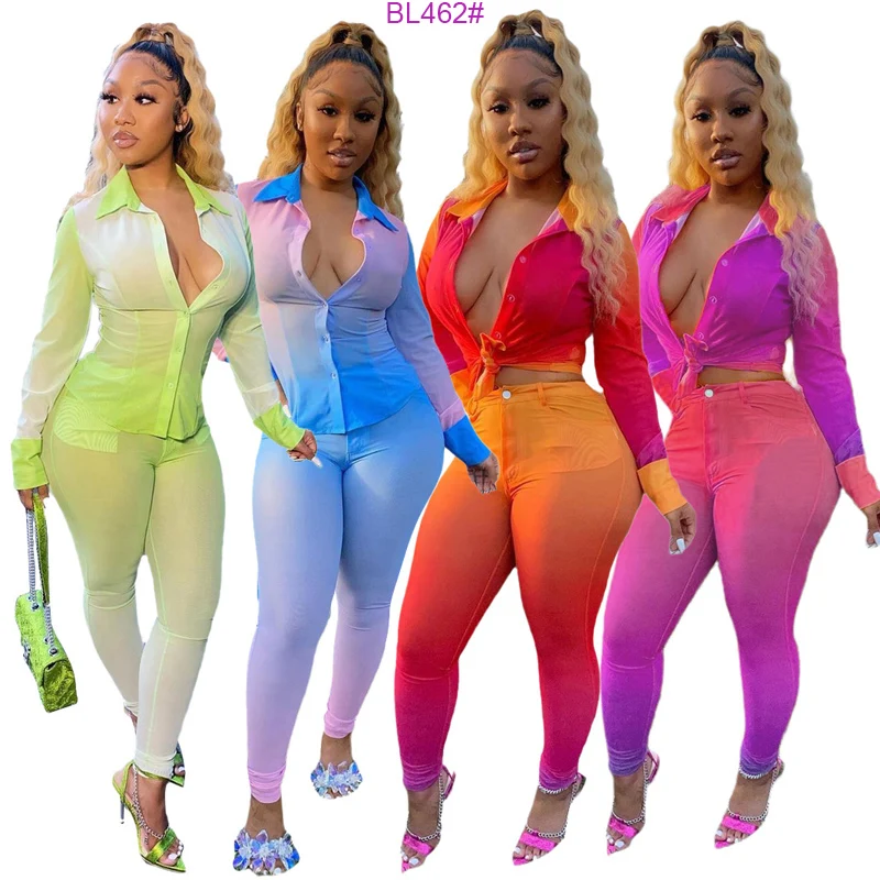 
Spring 2021 European and American leisure fashion sports shirt set with two pieces 