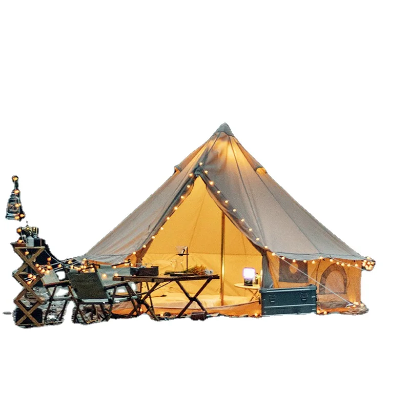 Waterproof Canopy Emperor Lotus Outdoor Glamping Luxury Cotton Canvas Bell Tent  Family Camping Bell Tent Indian Tent