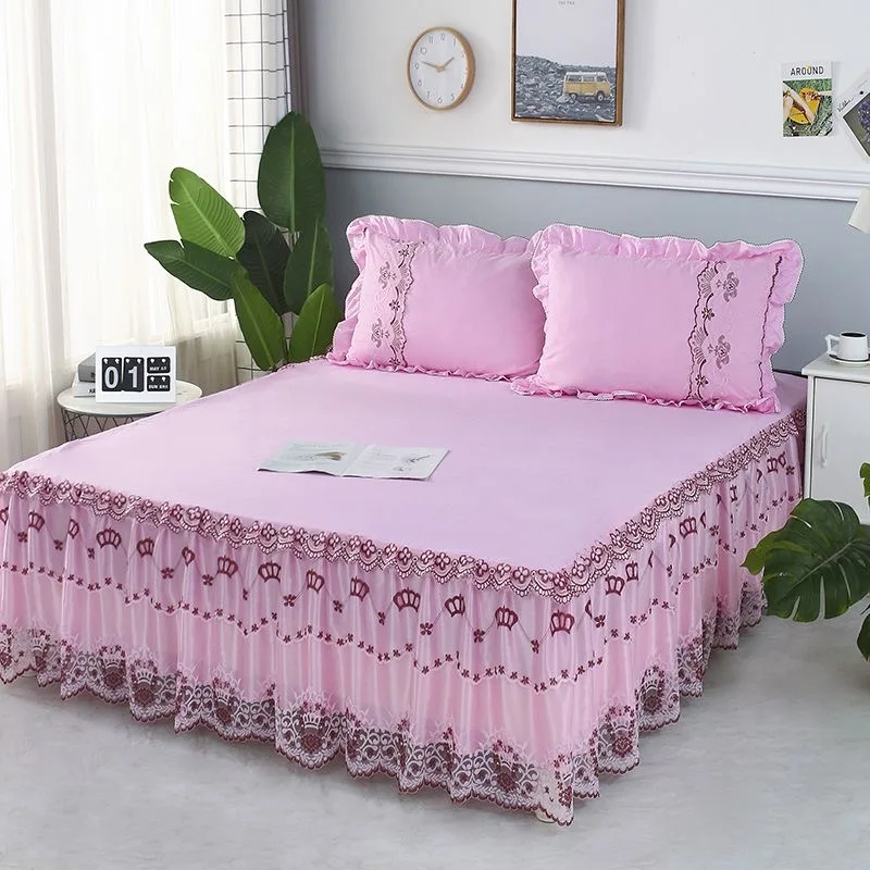 Новейшее изображение постельного белья простыни комплект постельных принадлежностей с большим размером хлопковая Стеганая юбка Комплект со шторами в наличии