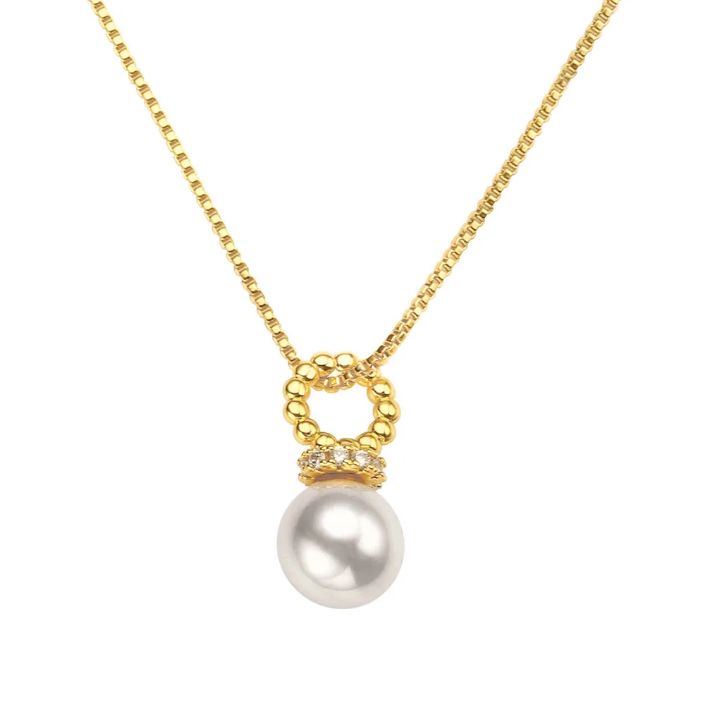foxi 8mm round shape 18K gold PLATED fresh water real freshwater cultured natural wholesale pearl necklace jewelry