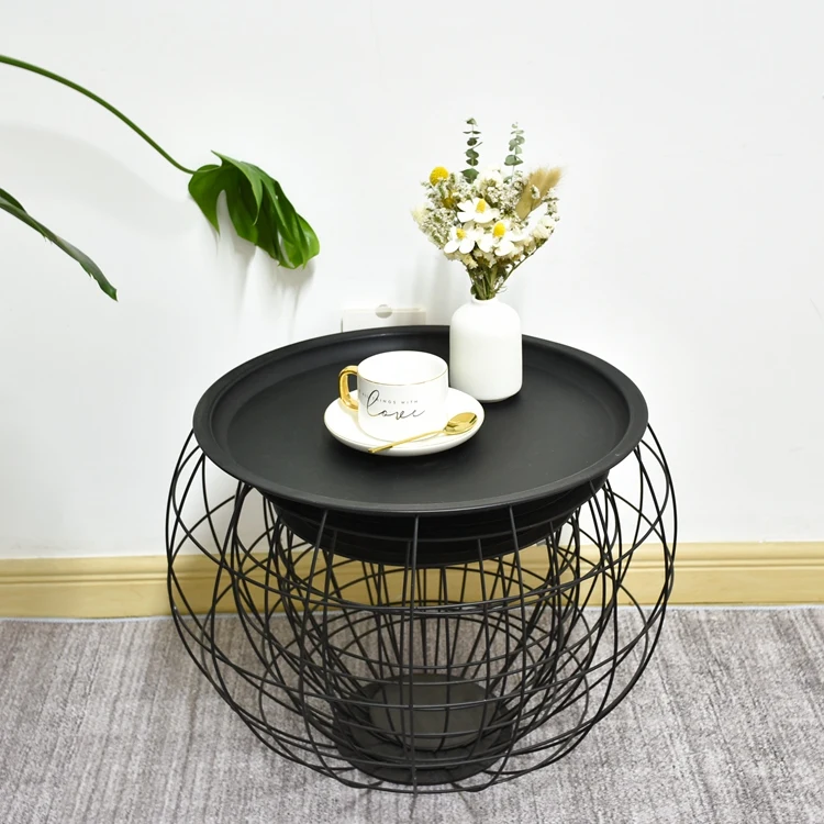 Creative Nordic Metal Iron End Table Decor Multifunction Black 3 Pcs Nest Table