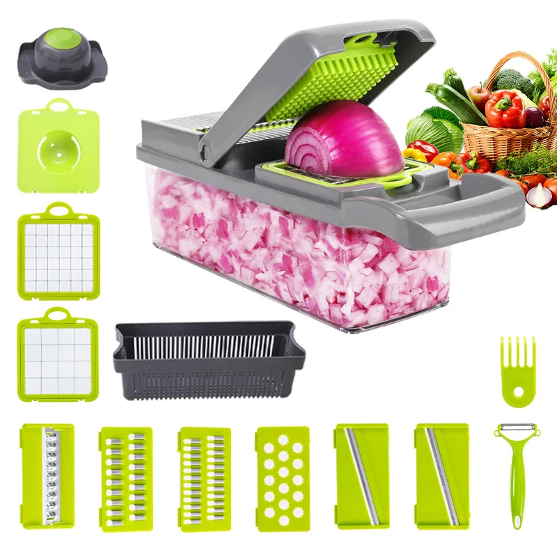 Hot Selling Vegetable Chopper 14 In 1 Manual Hand Easy Use Multifunctional Vegetables Cutter Kitchen Slicer Vegetable Chopper