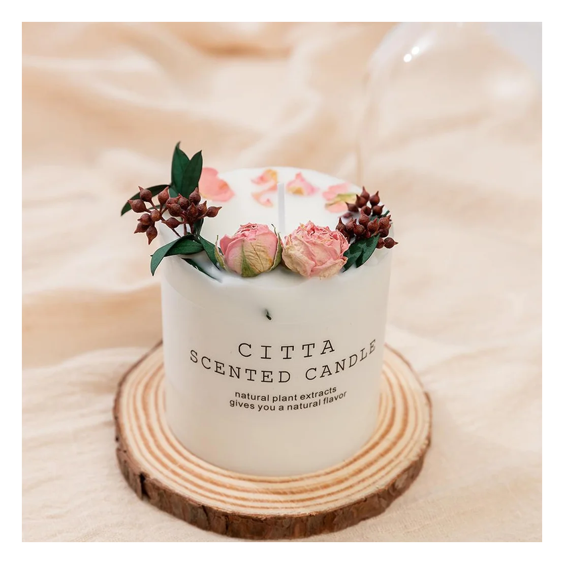 Flower print glass canned scented candles soy scented candle smokeless fragrance free sample scented candle with dried flowers