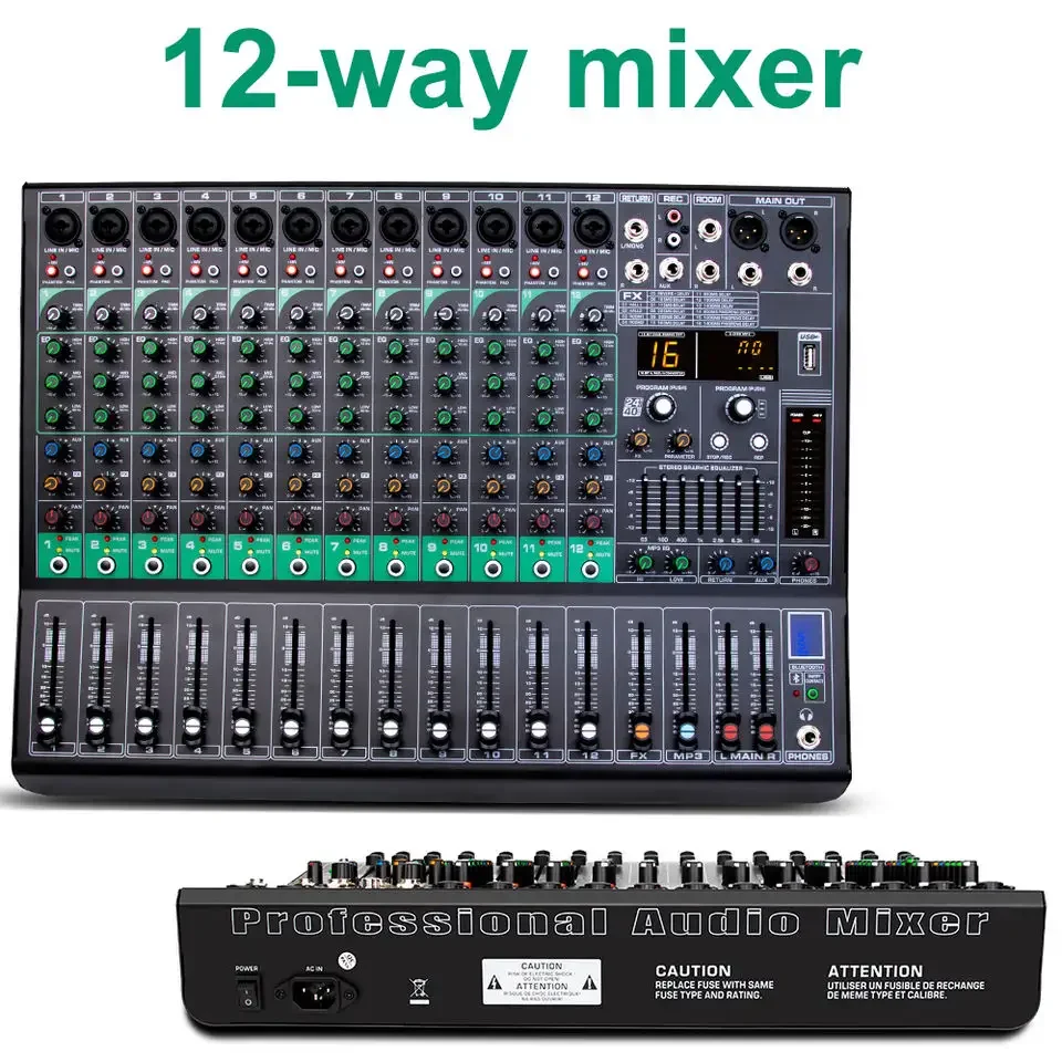 G120 Professional 48V Phantom Power Supply 12 Channel Audio Mixer For Large Stage Performance