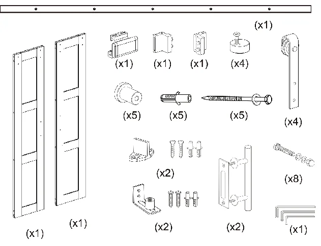 Double knocked down 3 lites White Barn Door with  barn door hardwares,Sliding Barn Door