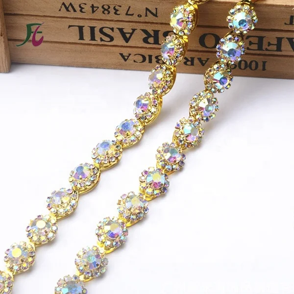 Crystal AB Glass Rhinestones Chain Trim Flowers Crystal Applique Strass Banding For DIY Jewelry Shoes Crafts