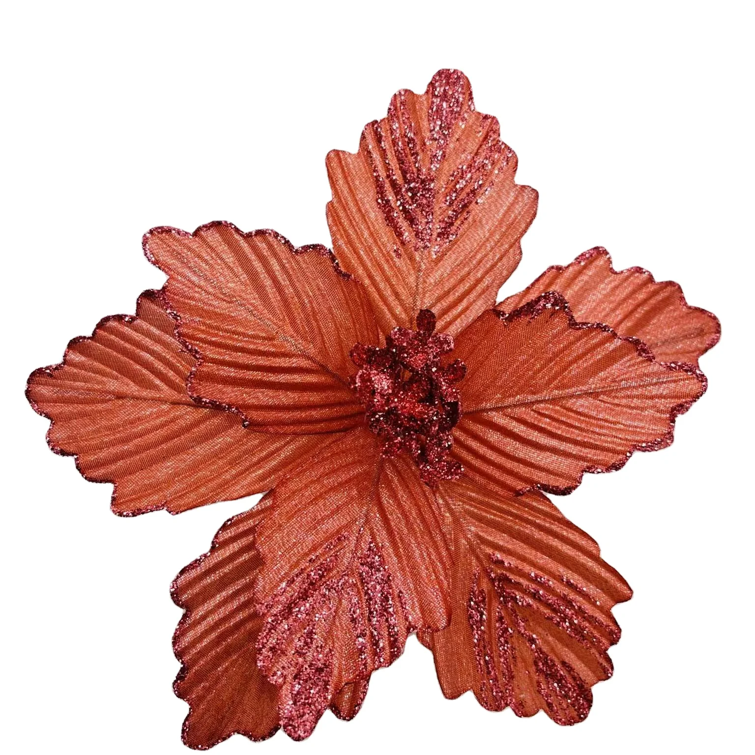 Fabric  poinsettia artificial Christmas flower stem