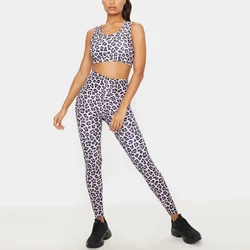 Good Quality Yoga Two Piece Set High Waisted Leopard Sports Bra & Gym Leggings Set Retail Sale Gym Biker Yoga Sets