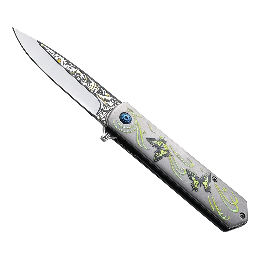 High Quality Stainless Steel Butterfly Pattern Folding Tactical Survival Camping Pocket Knife