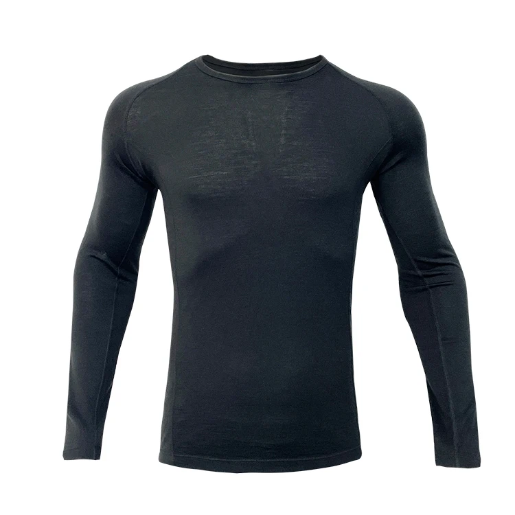 Cotton T-shirt Knitted Polo Shirt Men Merino Long Sleeve Work crew neck sweatshirt