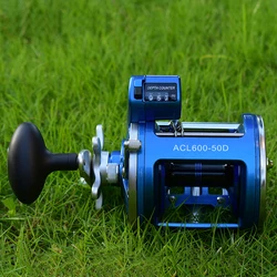 YUMOSHI 30D 50D Metal 12BB Bait Casting Drum Fishing Reel Trolling Fishing Reel with 999FT Depth Finder Counter Meter Gauge