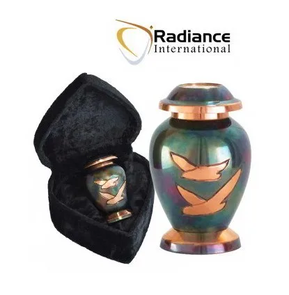 Solid Celtic Cross Raku Brass Cremation Urn Modern American Adult Funeral Ashes Memorial Colorful Velvet Adult Human Remains