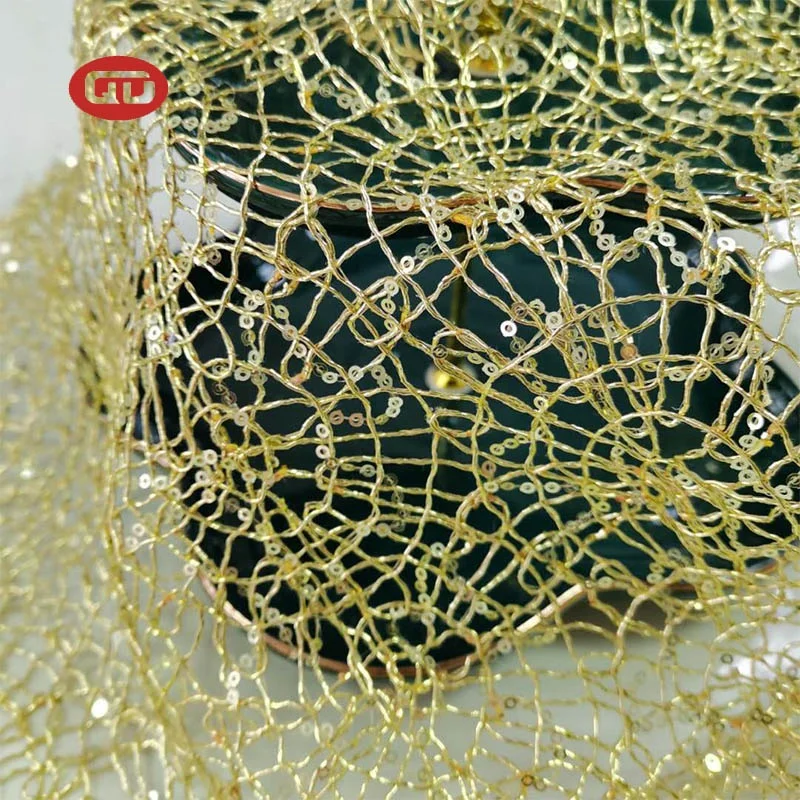 Unique design metallic net luxury sequins rope embroidery lace fabric