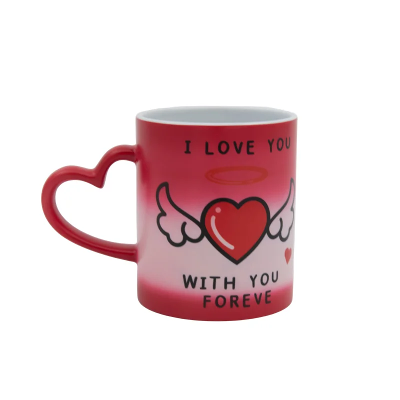 Heart Handle Glossy Magic Ceramic Mug Custom Logo Image Customizable Sublimation Color Changing Mugs