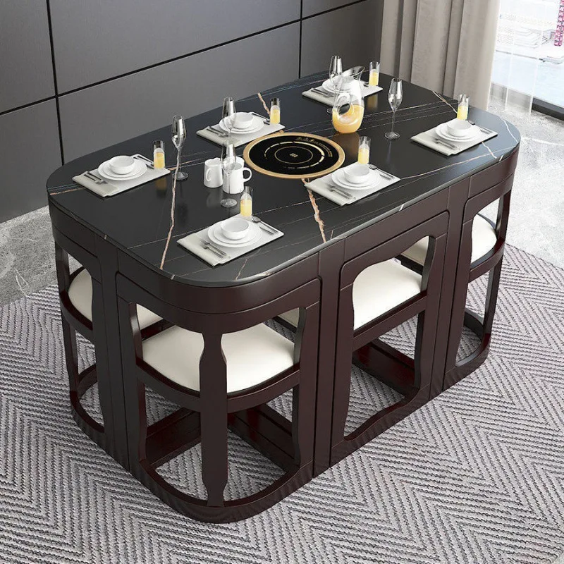Marble Dining Table And Chair Combination Square Shape Solid Wood Table Simple Modern Small Household Invisible Dining Table