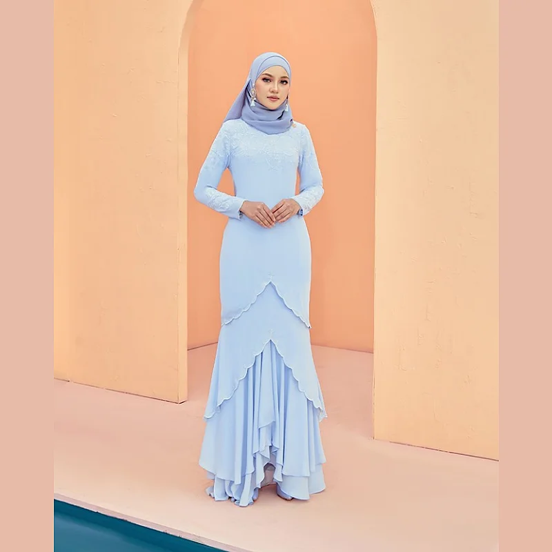 SIPO Eid 2023 Малайзия однотонная индонезийская одежда для женщин Kebaya Малазийская повседневная из льна Baju Kurung современный