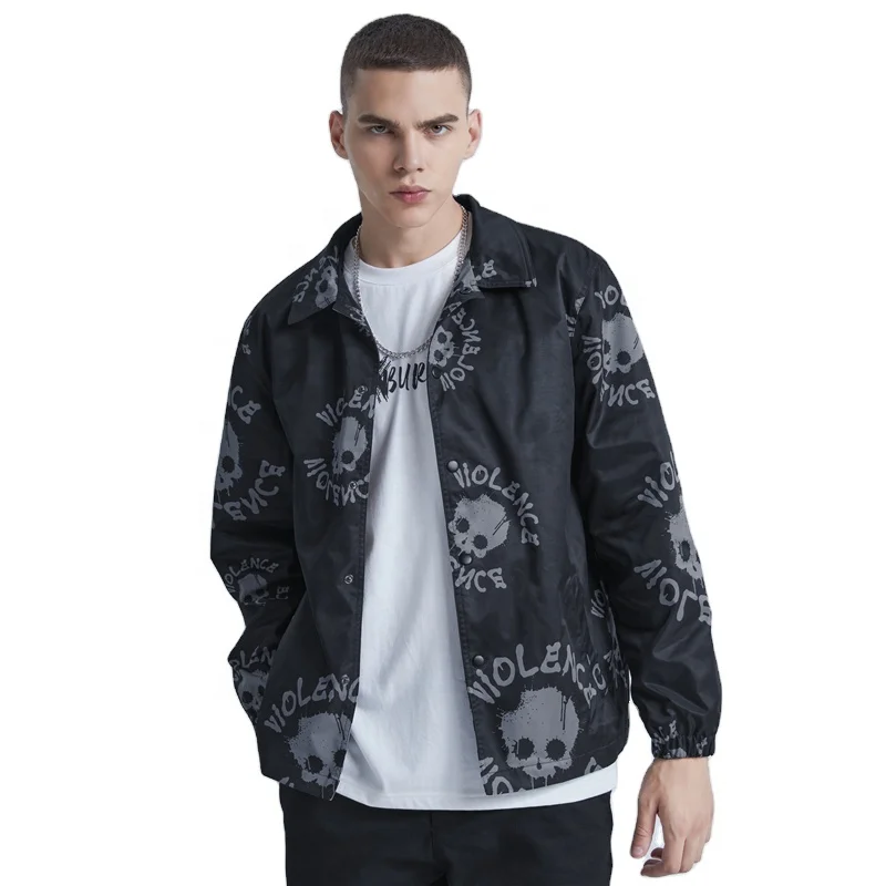 Custom Wholesale All Over Print Skull Nylon Coaches Jacket Men