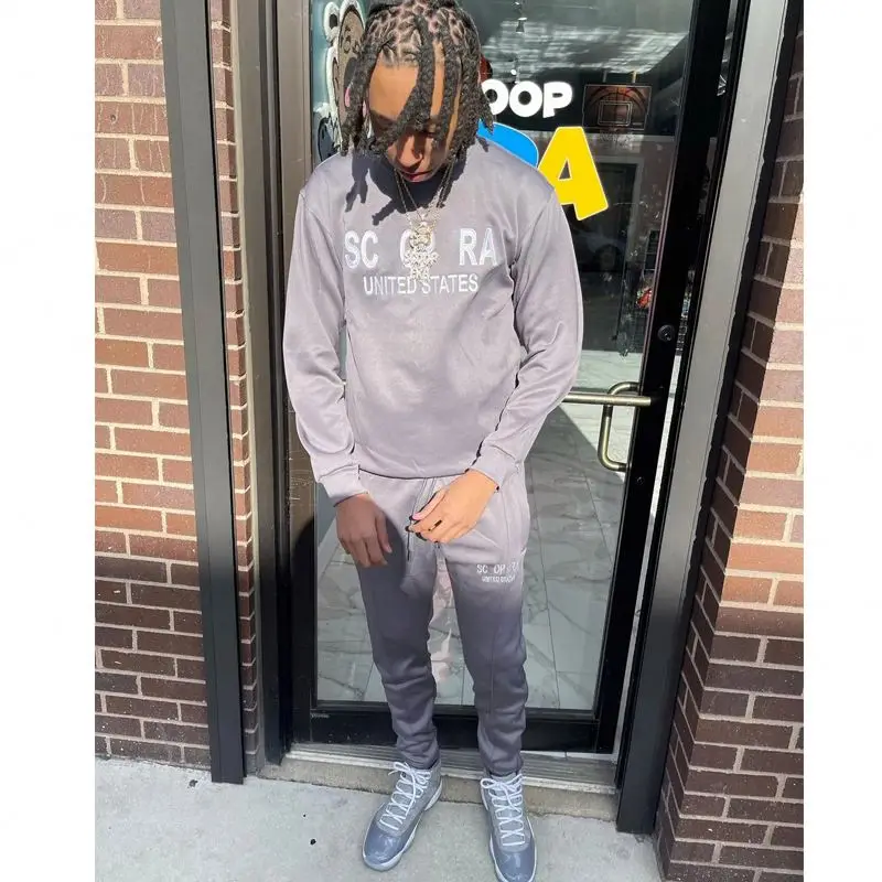 Custom Embroidered Printed Logo Men Tracksuit Cotton Polyester Two Piece Pants Set