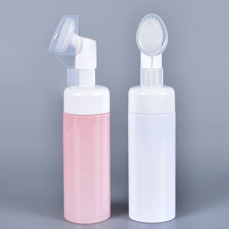 Plastic pink foam pump bottle 100ml 150ml 200ml foaming soap bottle with silicone brush head