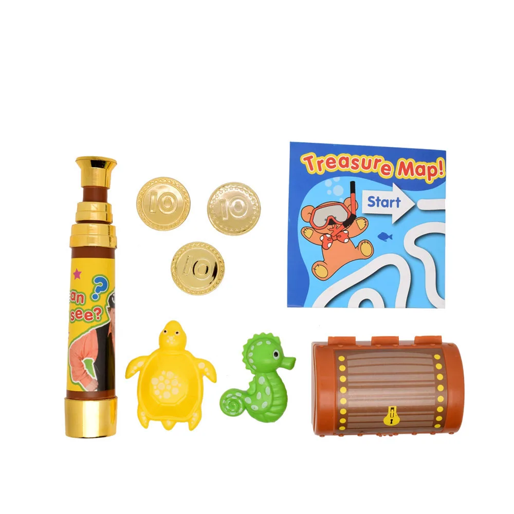 Explore series toy 8 pieces  with Monocular telescope Treasure chest gold coin treasure map