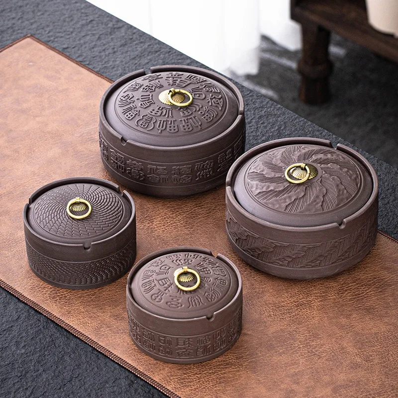 MSH Hotel Lighter Mini Purple Sand Ashtray Portable Print Round Ceramic Ashtray With Lid