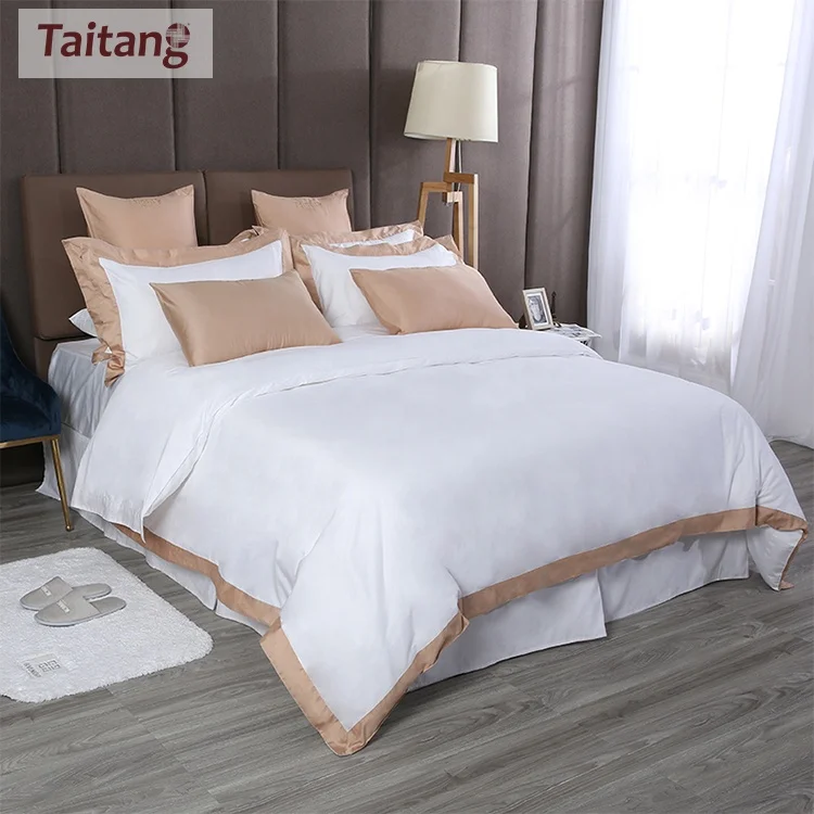 Taitang Hotel Linen 1 Bed Sheet 1 Quilt Cover 2 Pillow Cases 300 Thread Count 100% Combed 4 Piece Cotton Hotel Bedding Set