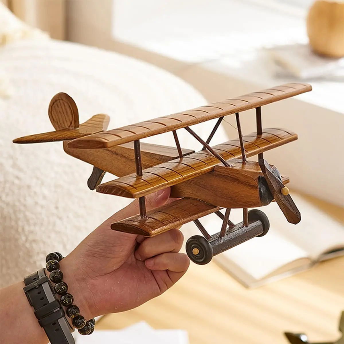 SAMINDS Wooden Airplane Model, Vintage Biplane Ornament, Glider, Christmas Home Decor for Aviators Pilots Air Force Flight Atten