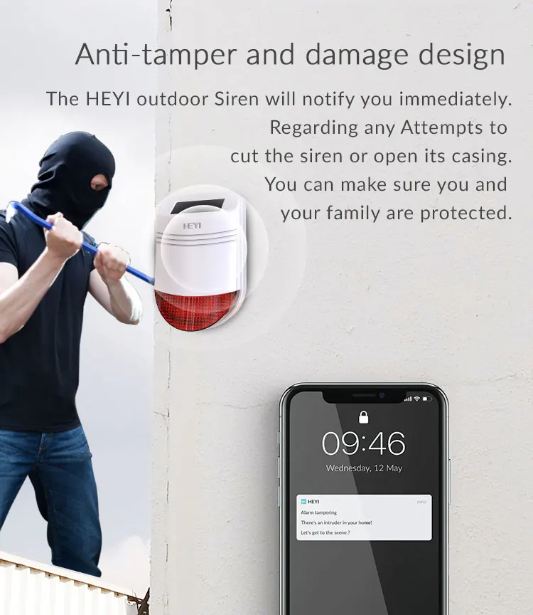 120db Sound Security Siren Light IP66 Waterproof Solar Strobe Alarm outdoor siren with Motion Sensor