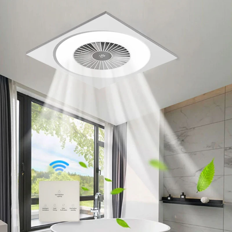 New Trend 300*300 Ceiling Embedded LED Lighting Exhaust Fan Intelligent Detection Automatic Ventilation Air Purifier for Toilet