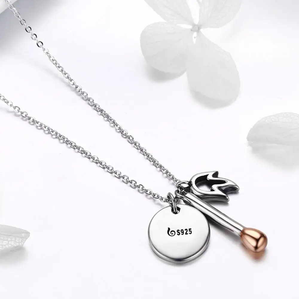 BAGREER SCN269 Personalized Silver Letter Burning hope match shaped Initial round pendant necklace alphabet graduation gift