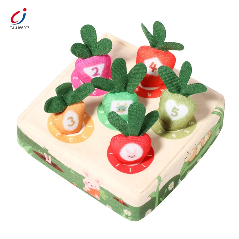 Chengji radish pulling early education toy baby number color cognitive game soft 6 holes plush cute carrot pull toy