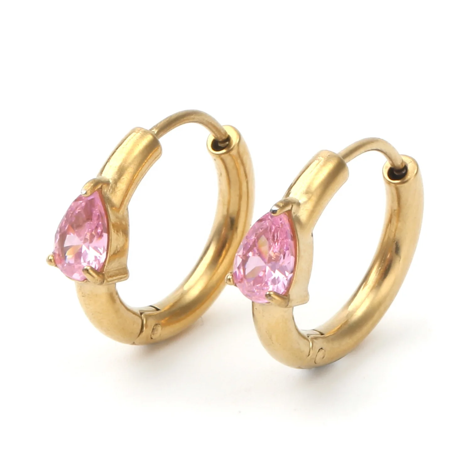 Custom non-fading fashion design geometric round 18K gold plated stainless steel zircon earrings