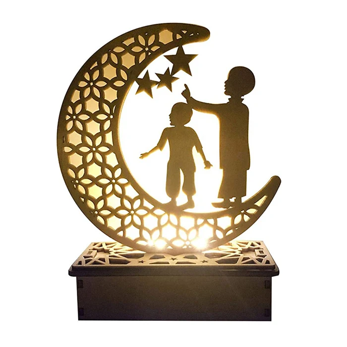 Mubarak Ramadan Eid Moonlight Lamp Wholesale Home Decor Kids Night Lights Wood Model for Muslim Festival Hanging Ornaments