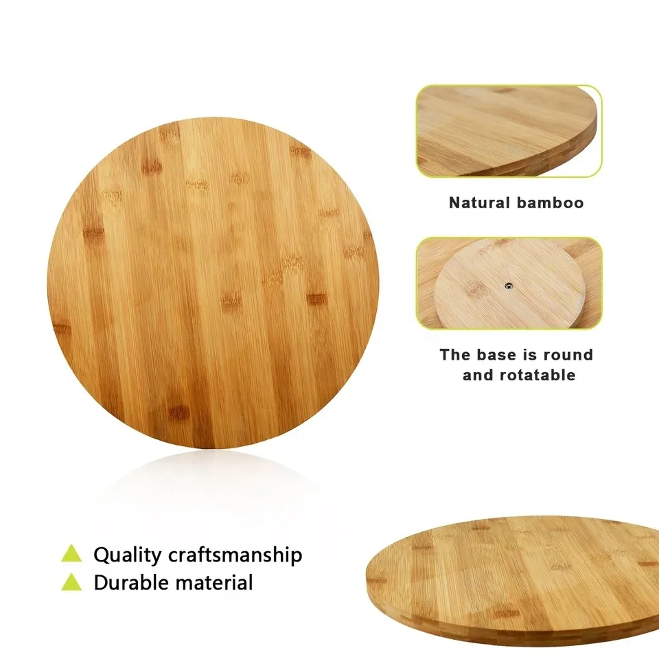 10 Inches Diameter Bamboo Lazy Susan Turntable Spin Thicken Round Wood Tray Rotating Spice Rack For Kitchen Pantry