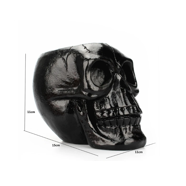 Personality Black Resin Skull Pen Holder for Stationary Organizer ,Resin Makeup Brush Holder for Horror Halloween Skelet Gift