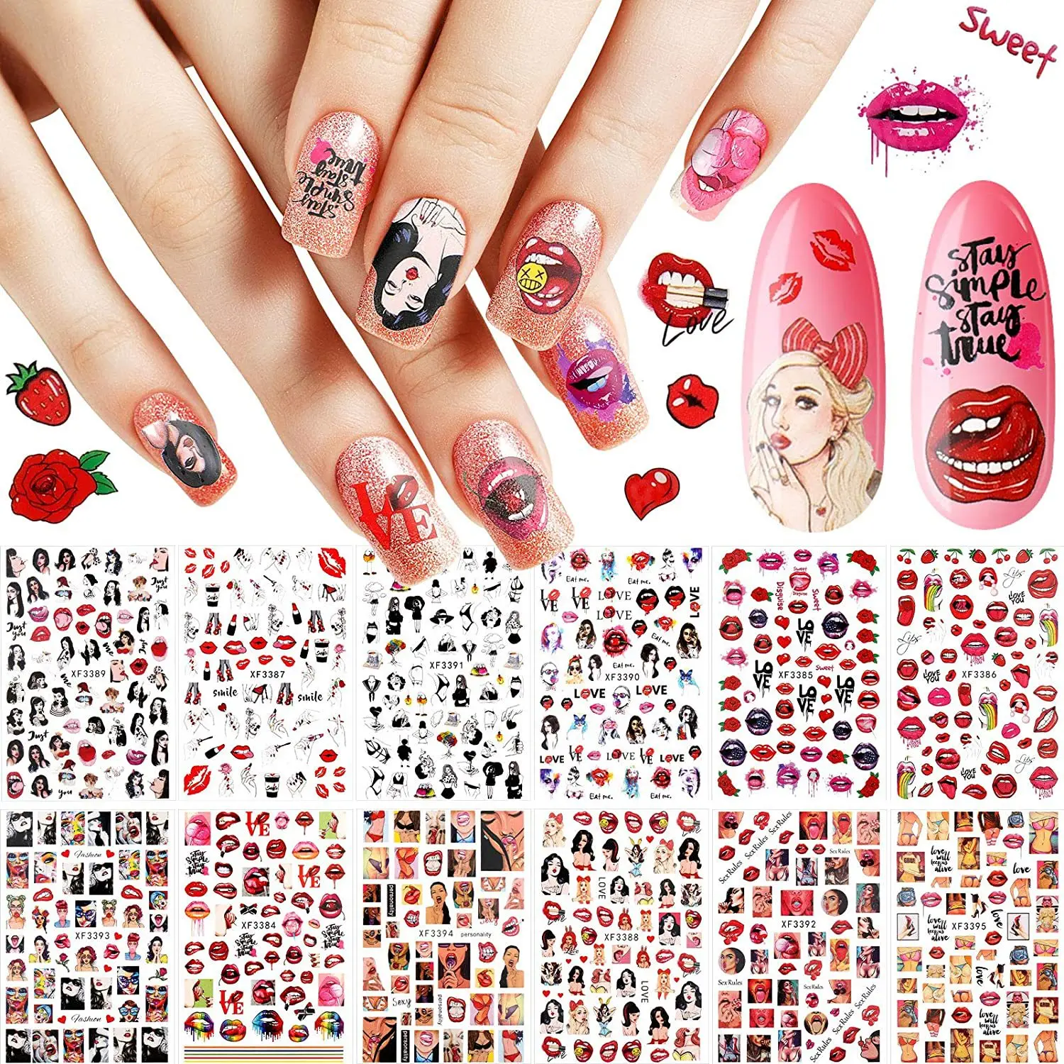 Winter Fashion Nail Art Sticker Manicure Designs Lips Girl Self Adhesive 5d Nail Sticker Manicure Decoration Decals