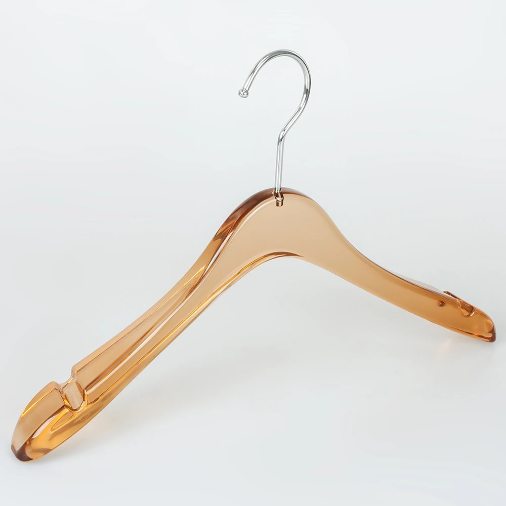 LINDON Premium Clear Hangers Moon Shape Transparent Brown Plastic Acrylic Hanger for Jaket Pants Dress Coat