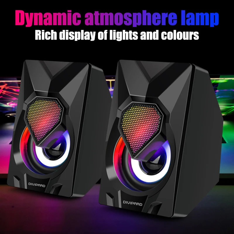 V5 dazzle mini computer game small speaker subwoofer small steel gun super portable color LED breathing lamp