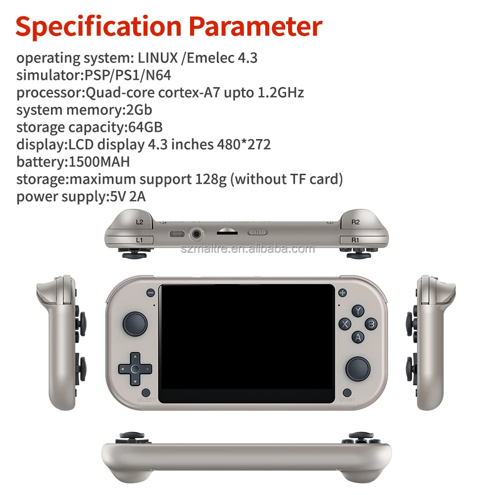 Sliver Gray New M17 Handheld Mini Game Machine 4.3 Inch HD Screen Emuelec Emulator Portable 3D Video Game Player For PSP Games