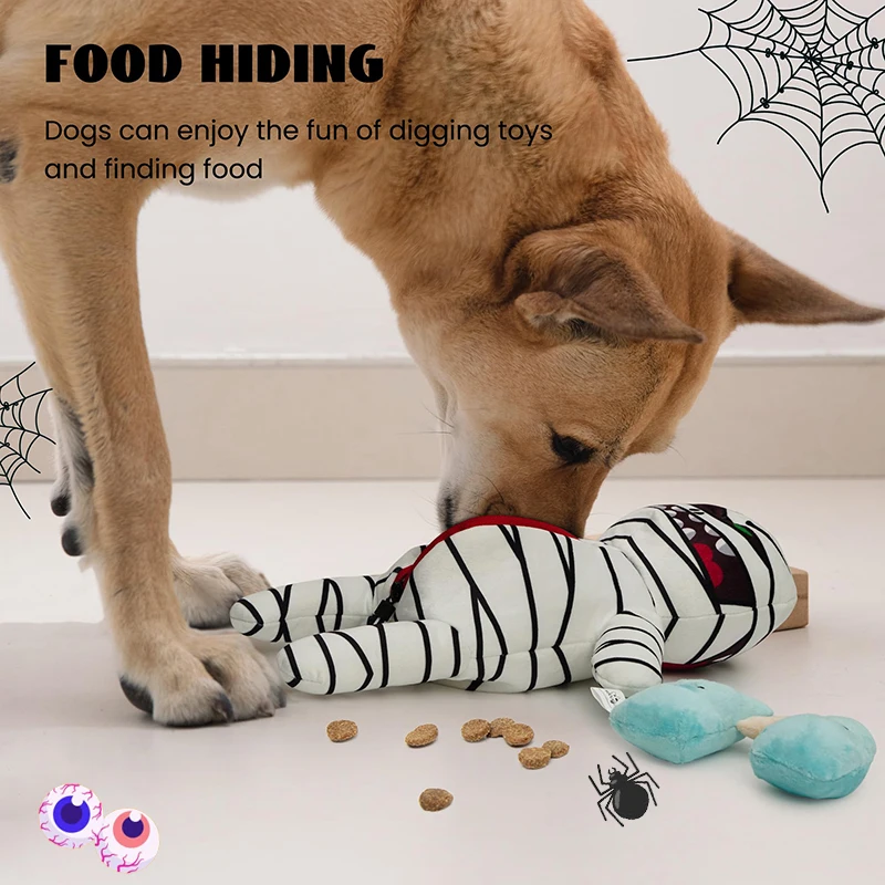 Halloween Mummy Indestructable Dog Toys with Organs Funny Plush Squeaky Dog Chew Toys Interactive Training Hide and Seek Pet toy