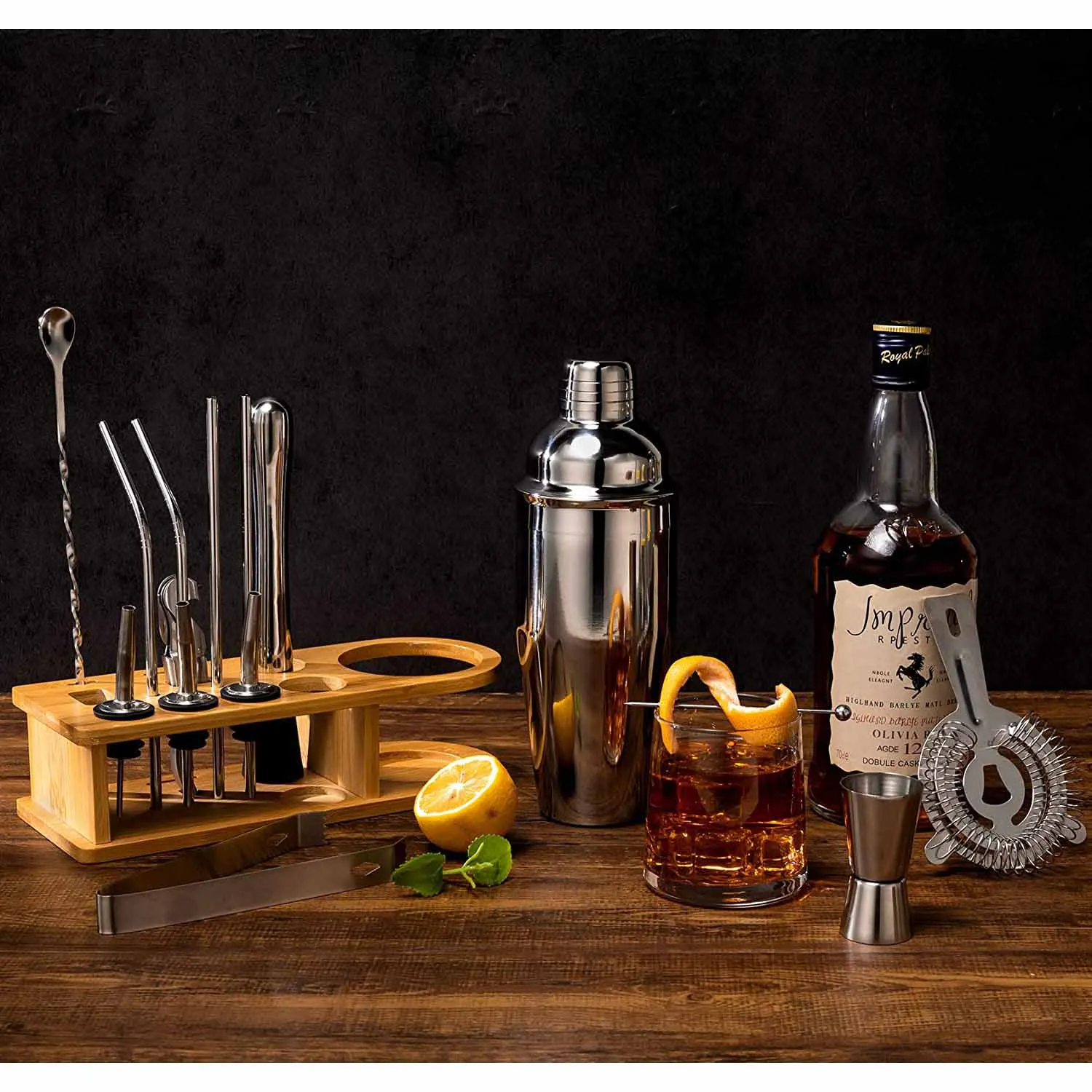 Cocktail Shaker Set Bartender Kit with Stand Bar Kit Drink Mixer Set for Drink Mixing