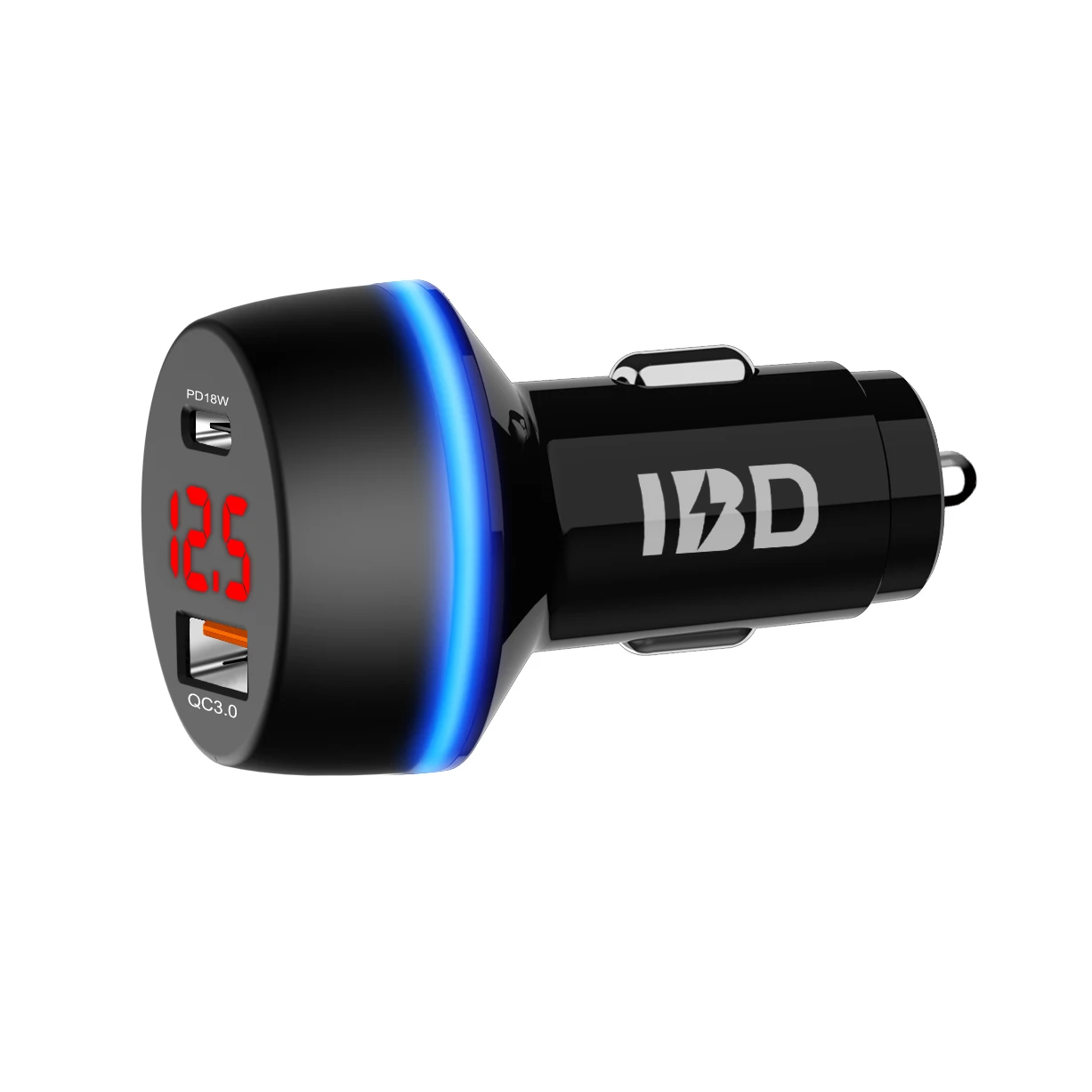  IBD2020 newest design led display dual-port usb car charger qc3.0 with pd 18w