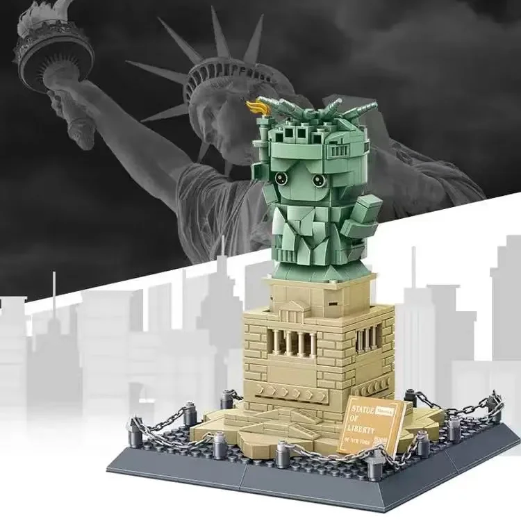 New Wange 3210 York Statue of Liberty Mini Q Edition World Landmark DIY Construction Toys Building Block Brick Sets for Kids